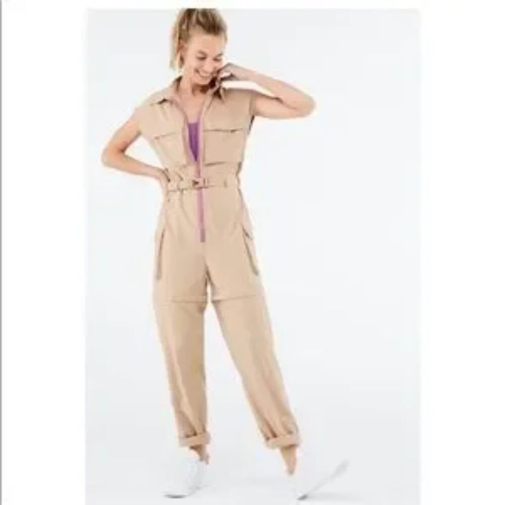 Fabletics Harmony Woven Jumpsuit Lisa Koshy tan 2X